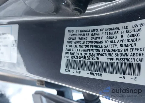 2020 Honda Insight Ex from USA, damaged, VIN 19XZE4F55LE012076